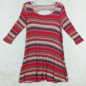 Lilypad Womens Dress Mini‎ Aztec Americana Long Sleeve Ribbed Knit Striped L